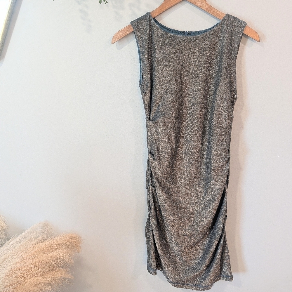 Nicole Miller Artelier Shimmering Gray Mini Shirt  Dress Size Small